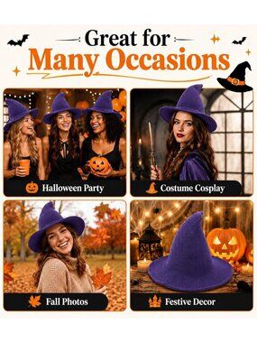 🎃 Unisex Dark Purple Wool Knit Masquerade Cosplay Costume Halloween Witch Hat